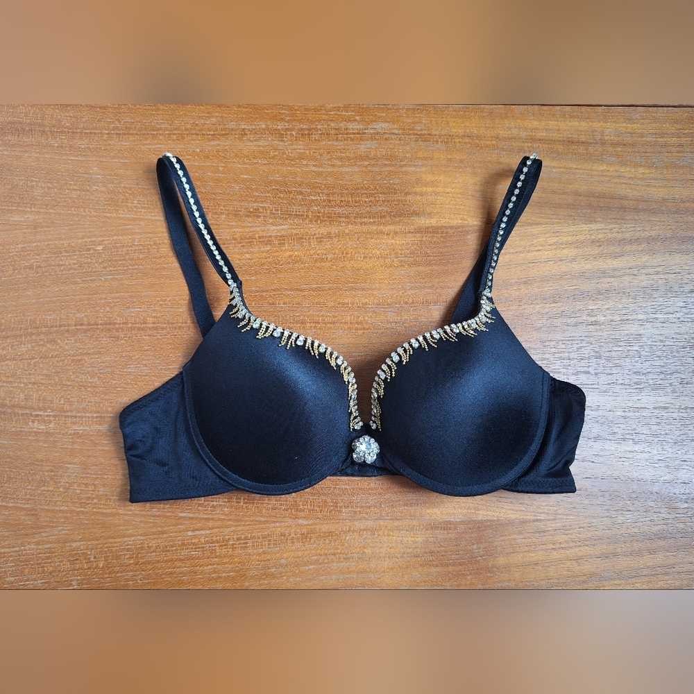 Marciano Embellished Push Up Bra Jeweled Tassels Glam Burlesque Y2K Black 34B